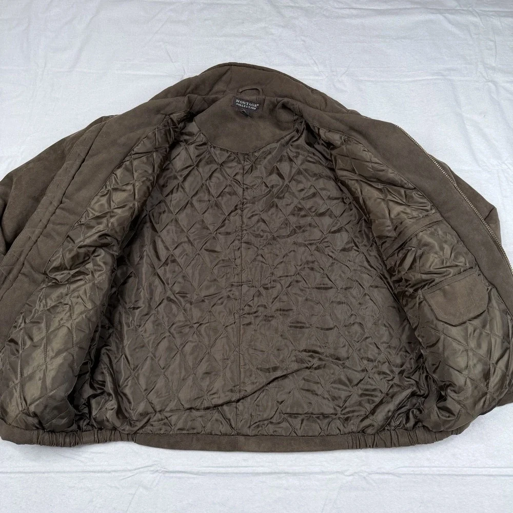Montage Collection Quilted Lining SZ-L Faux Suede Zip Bomber Jacket W/Zip Pocket